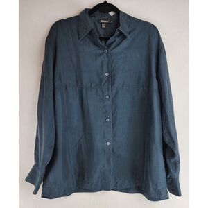 DKNY Womens Size Small Black Button Front Long Sleeve Blouse